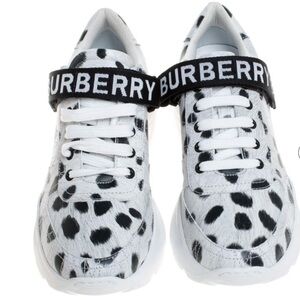 Burberry White/Black Cheetah Print Leather sneakers